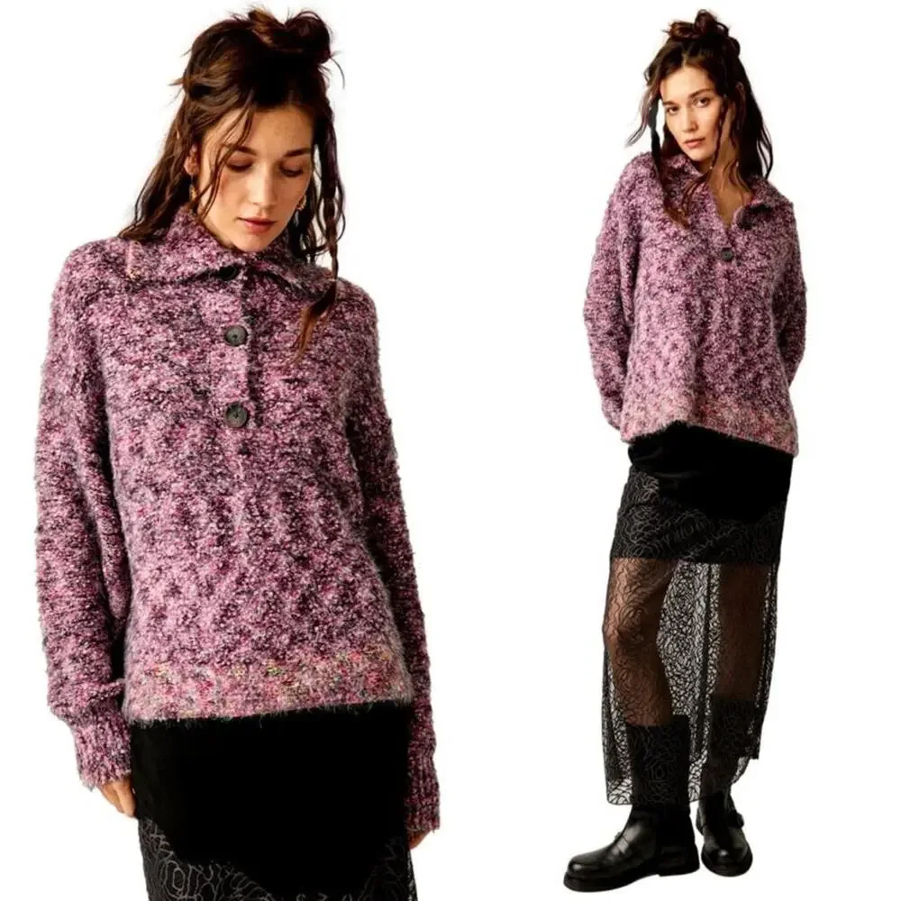 Free People Stellar Knit Pullover in Shocking Pink XS